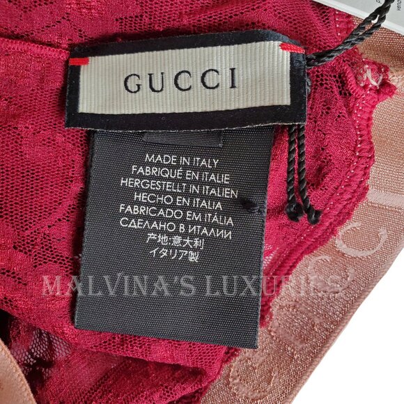 GUCCI TIGHTS SCARLET FLORAL LACE LOGO WAISTBAND sz M / MEDIUM - Picture 11 of 14